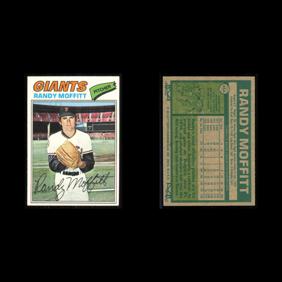 Randy Moffitt #464 1977 Topps San Francisco Giants Baseball Card MLB NM
