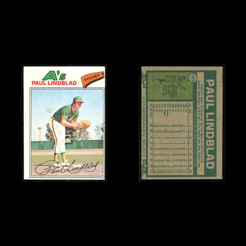 Paul Lindblad #583 1977 Topps Oakland Athletics Baseball Card MLB NM