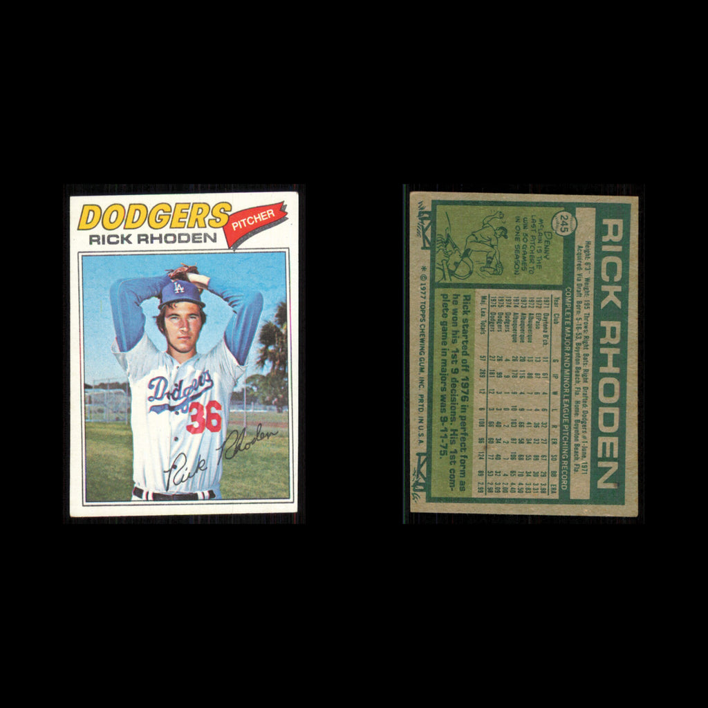 Rick Rhoden #245 1977 Topps Los Angeles Dodgers Baseball Card MLB NM