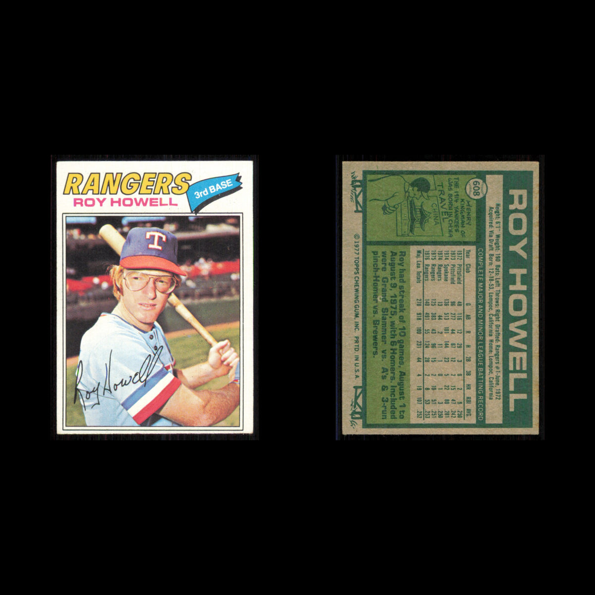 Roy Howell #608 1977 Topps Texas Rangers Baseball Card MLB NM