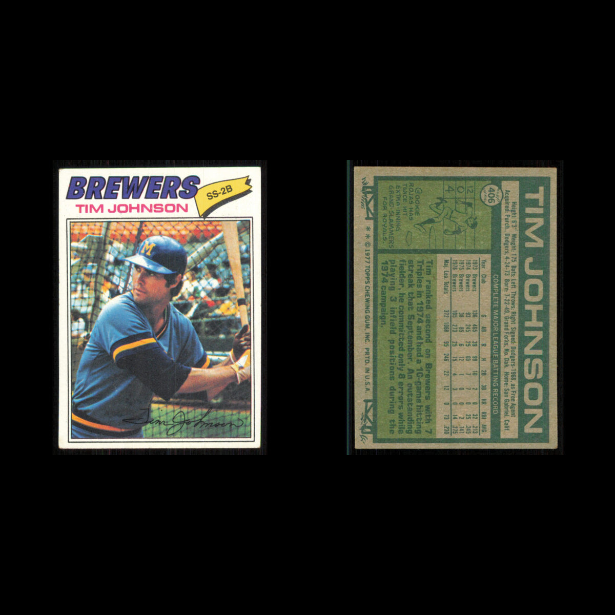 Tim Johnson #406 1977 Topps Milwaukee Brewers Baseball Card MLB NM