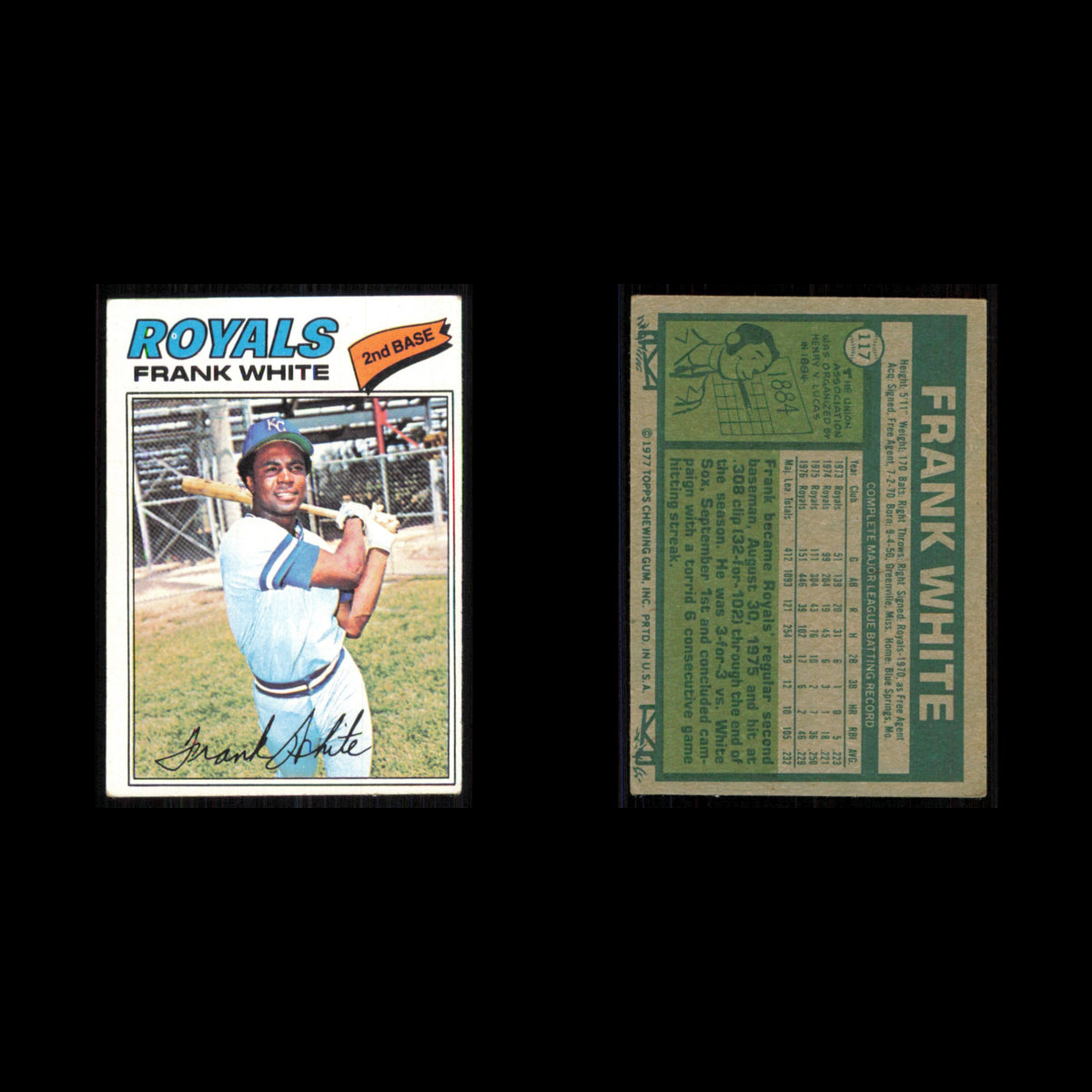 Frank White #117 1977 Topps Kansas City Royals Baseball Card MLB NM