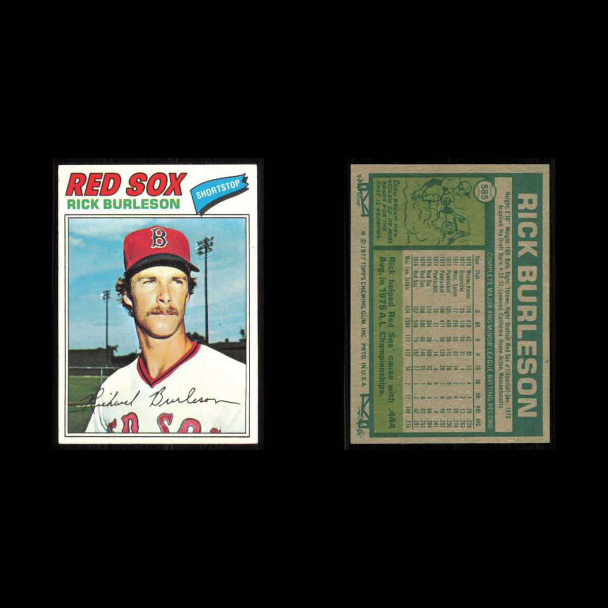 Rick Burleson #585 1977 Topps Boston Red Sox Baseball Card MLB NM