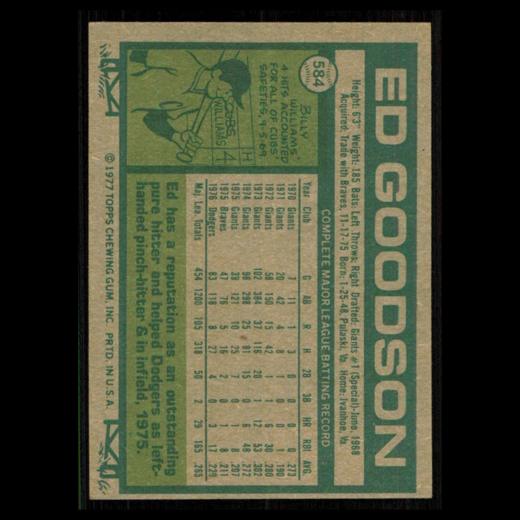 Ed Goodson #584 1977 Topps Los Angeles Dodgers Baseball Card MLB NM