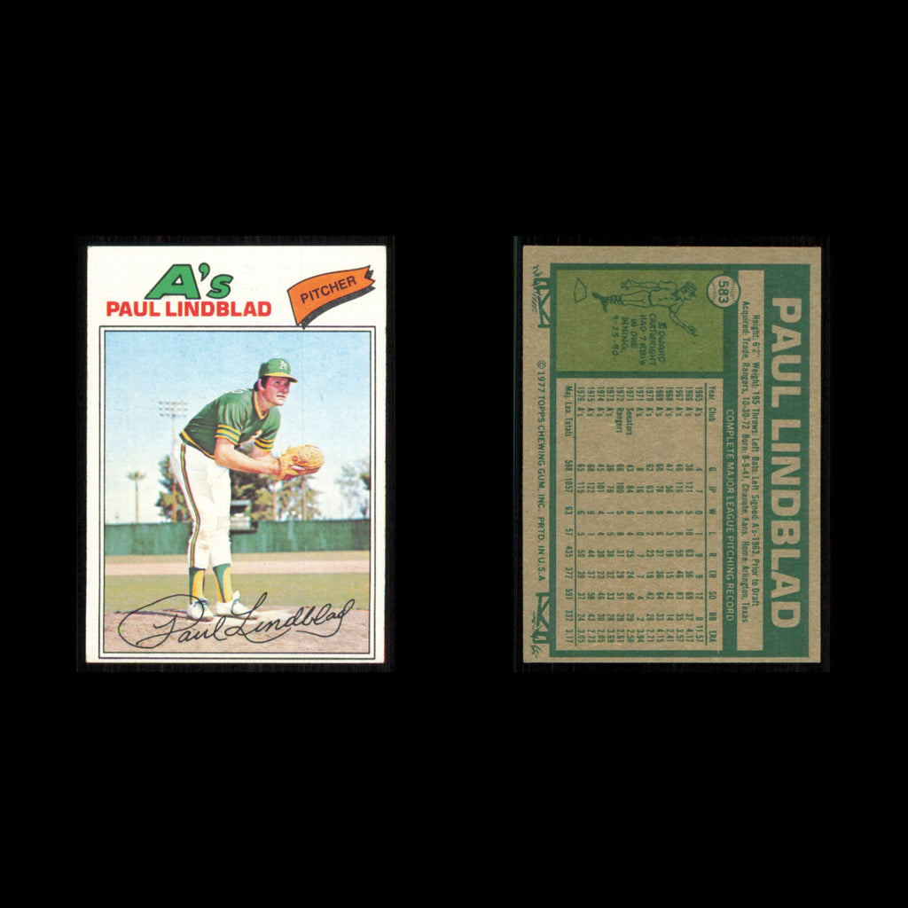 Paul Lindblad #583 1977 Topps Oakland Athletics Baseball Card MLB NM