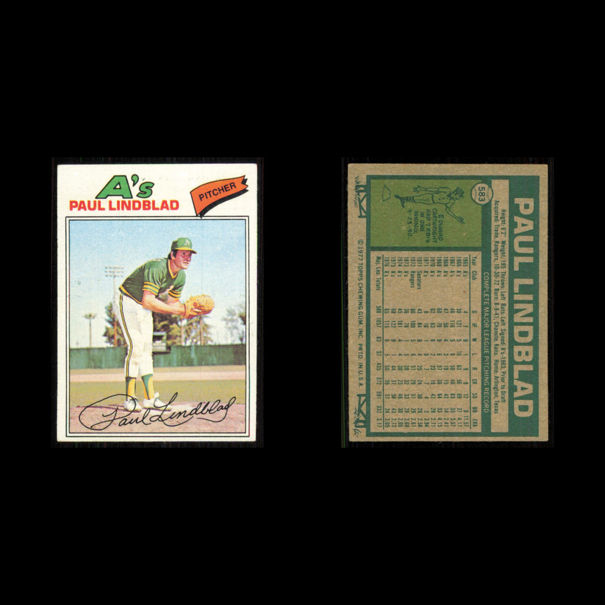 Paul Lindblad #583 1977 Topps Oakland Athletics Baseball Card MLB NM