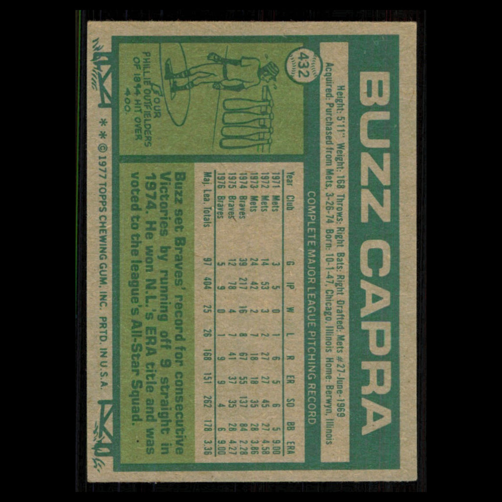 Buzz Capra #432 1977 Topps Atlanta Braves Baseball Card MLB NM
