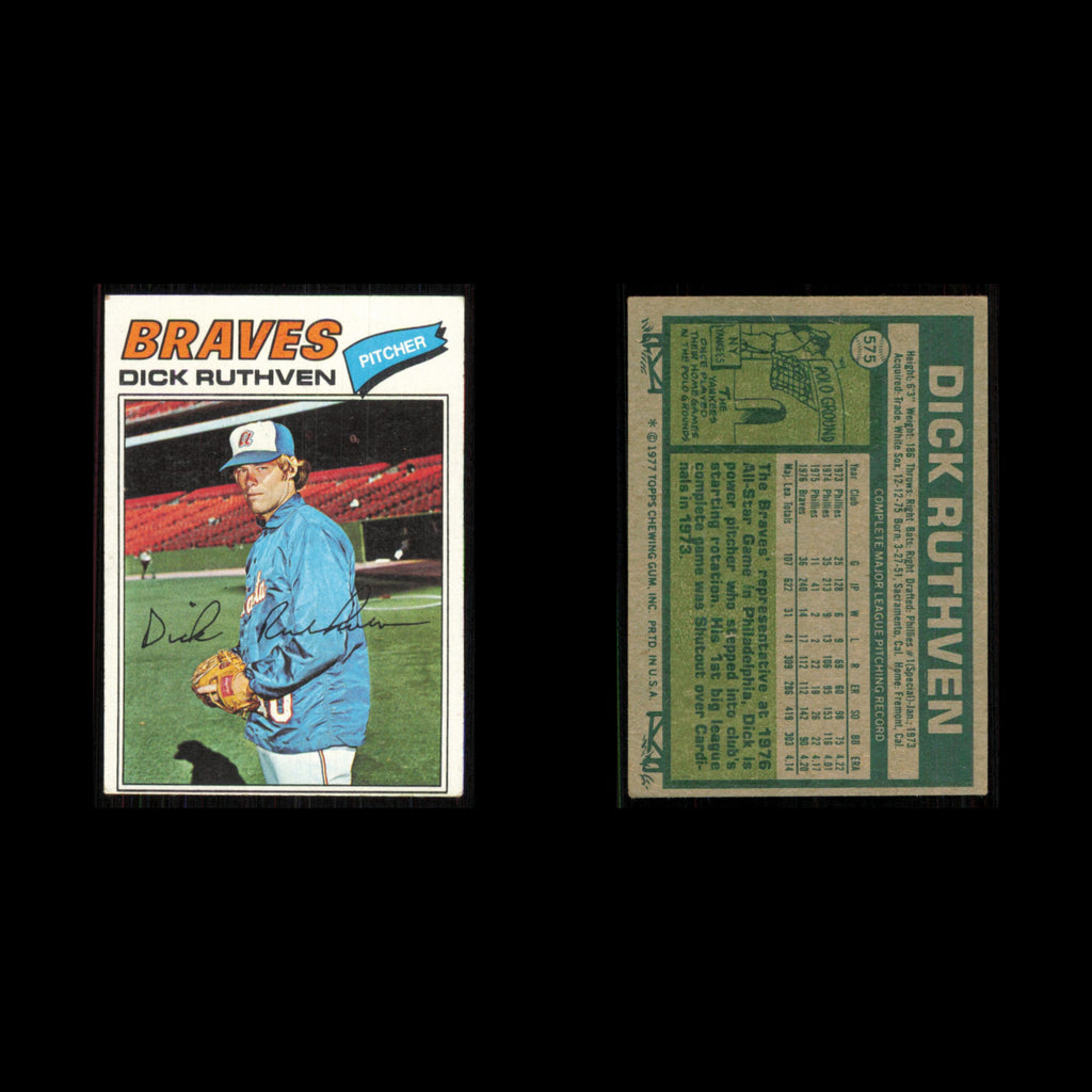 Dick Ruthven #575 1977 Topps Atlanta Braves Baseball Card MLB NM