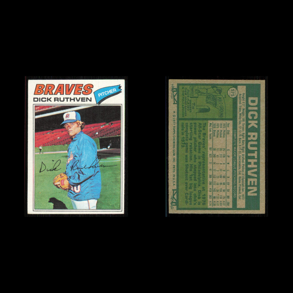 Dick Ruthven #575 1977 Topps Atlanta Braves Baseball Card MLB NM