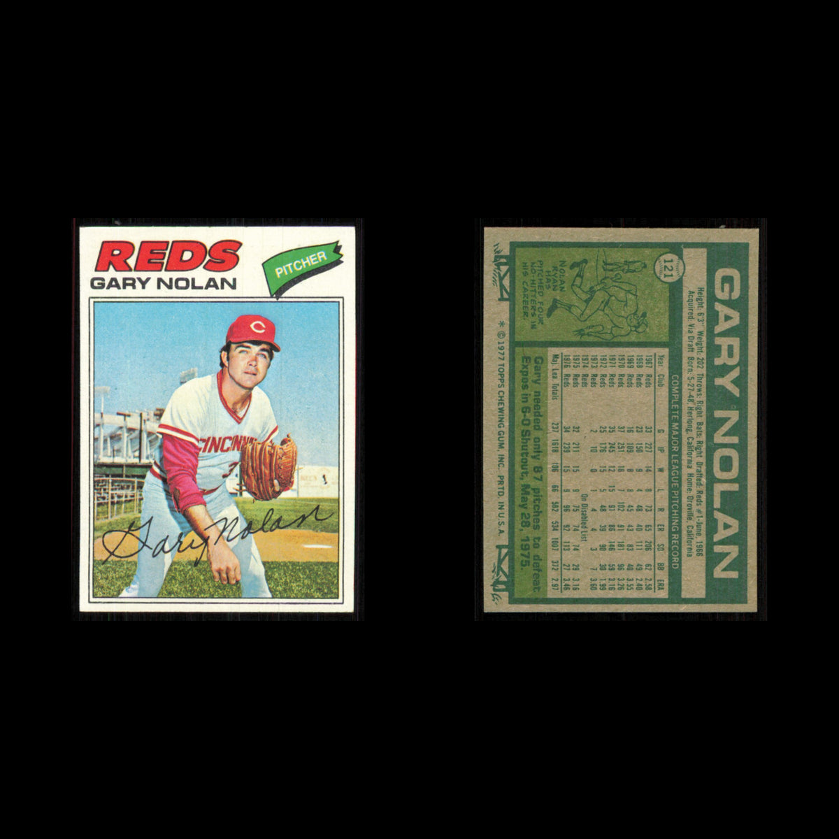 Gary Nolan #121 1977 Topps Cincinnati Reds Baseball Card MLB NM