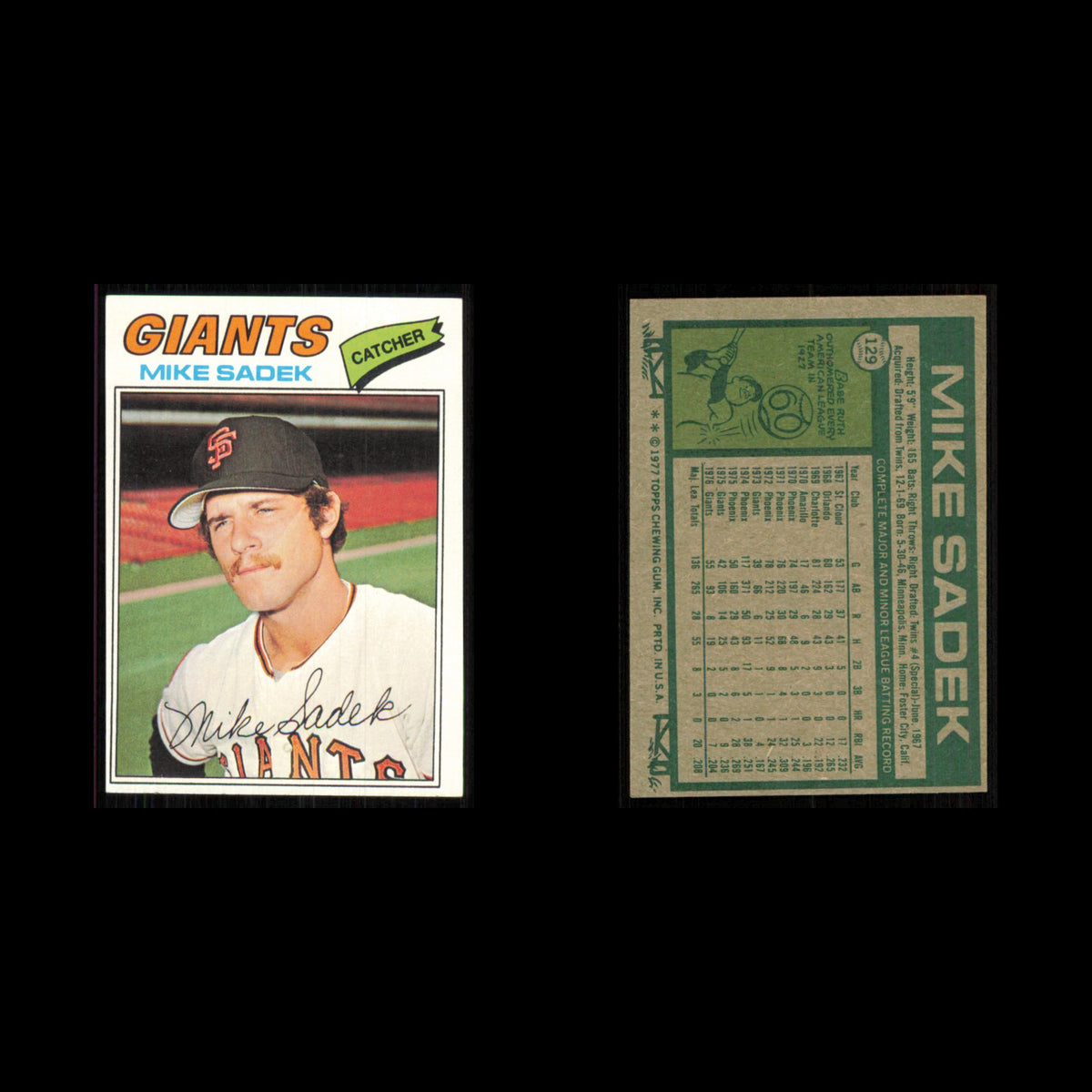 Mike Sadek #129 1977 Topps San Francisco Giants Baseball Card MLB NM
