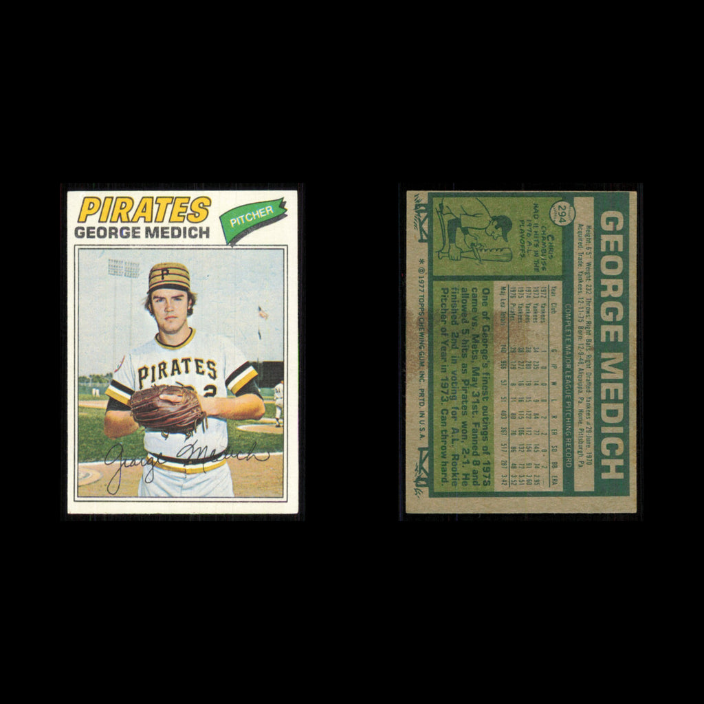 George Medich #294 1977 Topps Pittsburgh Pirates Baseball Card MLB NM