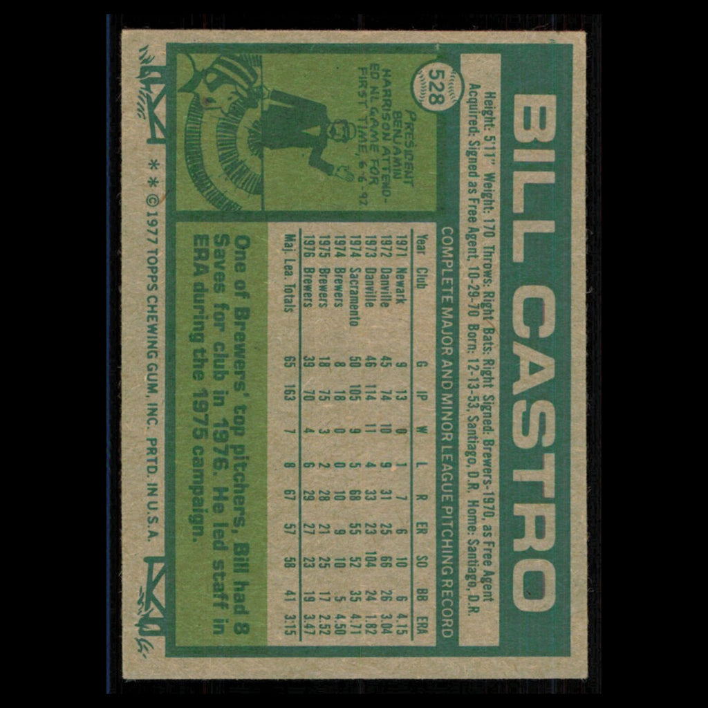 Bill Castro #528 1977 Topps Milwaukee Brewers Baseball Card MLB NM
