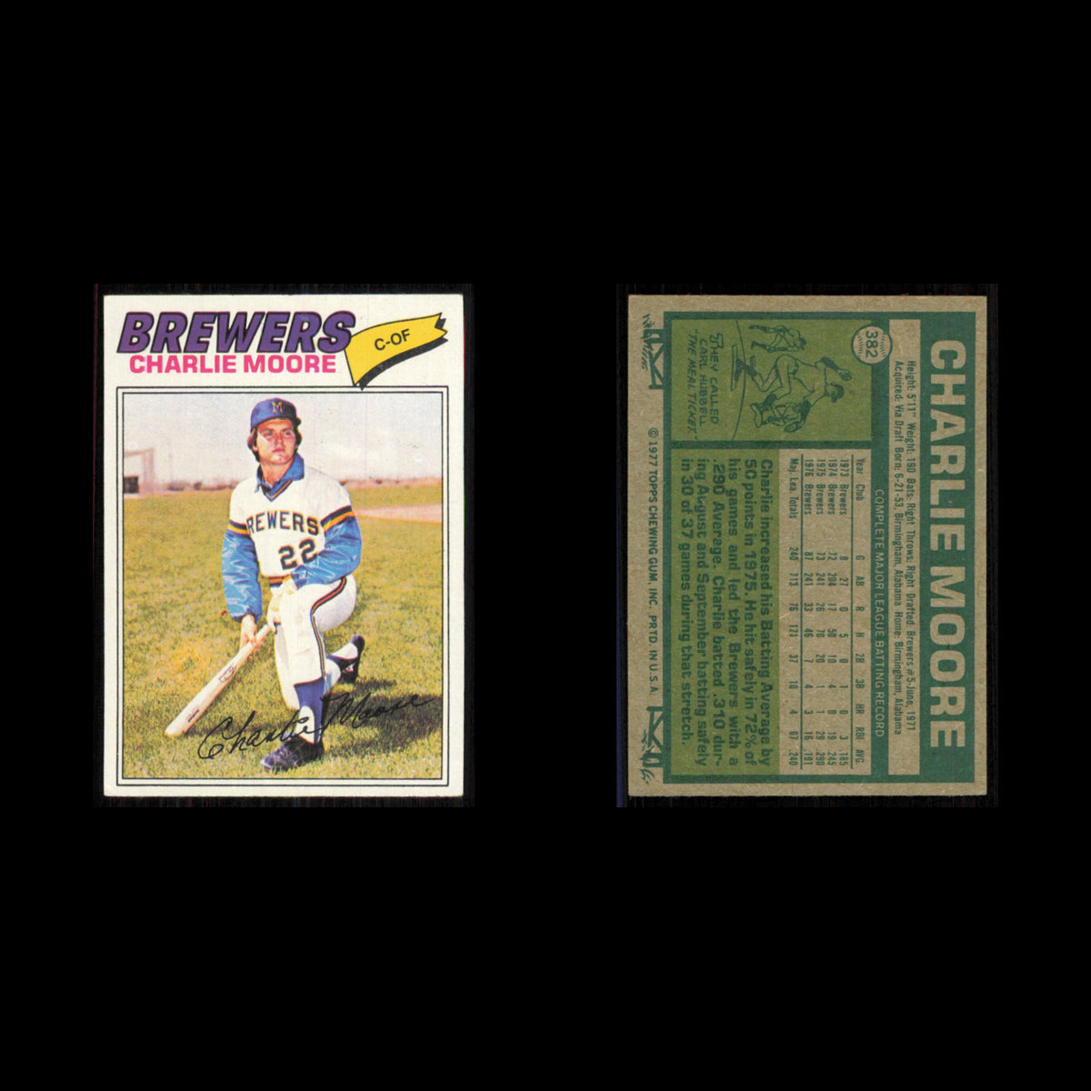Charlie Moore #382 1977 Topps Milwaukee Brewers Baseball Card MLB NM