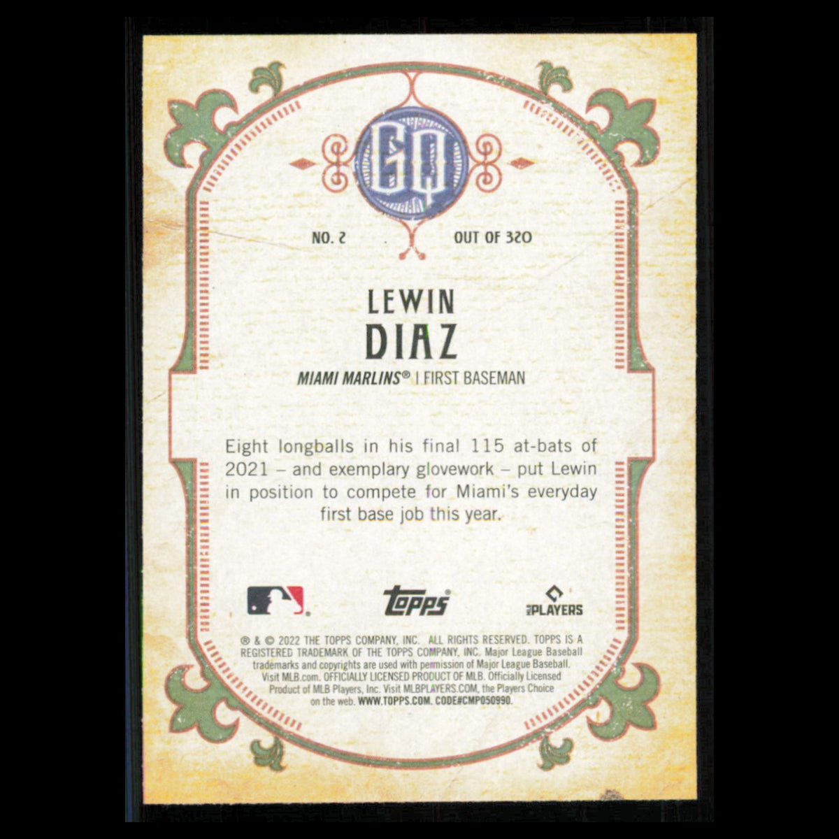 Lewin Diaz #2 2022 Topps Gypsy Queen Miami Marlins Baseball Card MLB NM