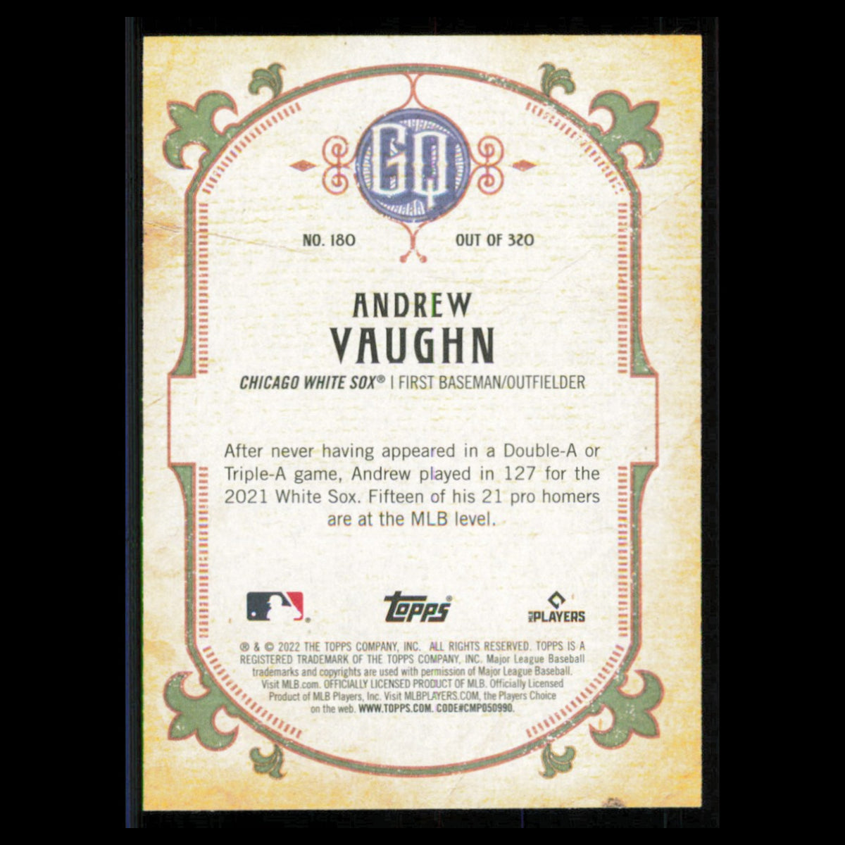 Andrew Vaughn #180 2022 Topps Gypsy Queen Chicago White Sox Baseball Card MLB NM