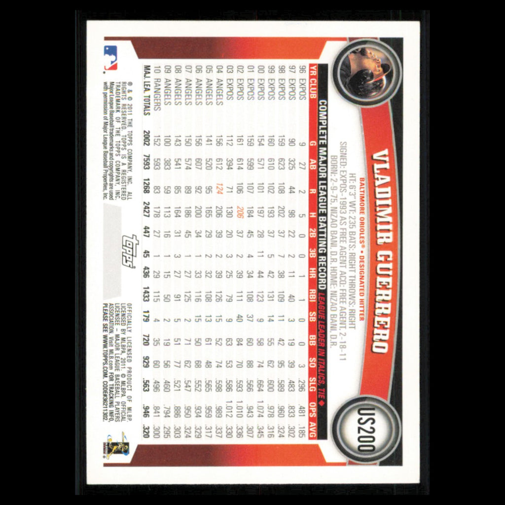 Vladimir Guerrero #US200 2011 Topps Update Texas Rangers Baseball Card MLB NM