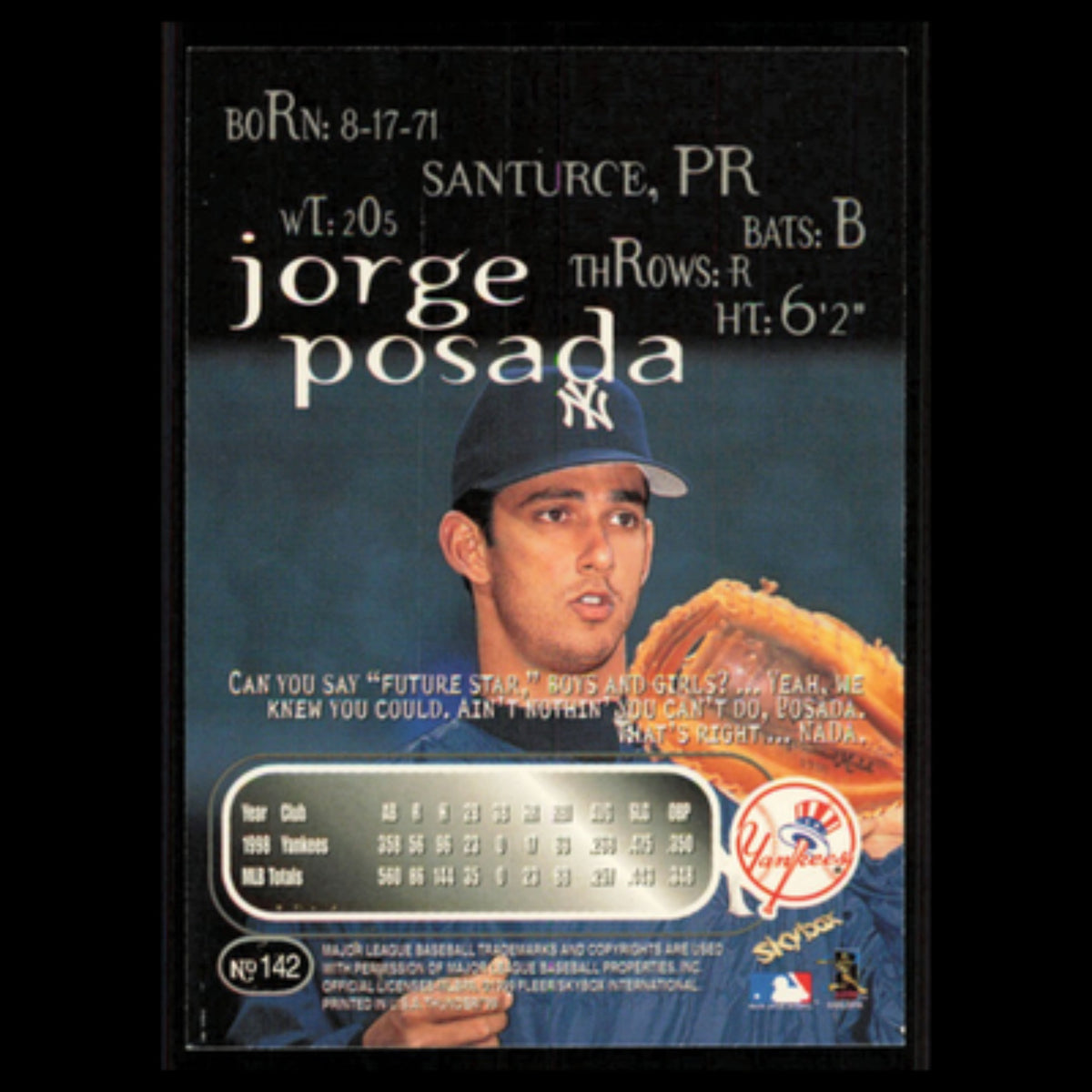 Jorge Posada #142 1999 Skybox Thunder New York Yankees Baseball Card MLB NM