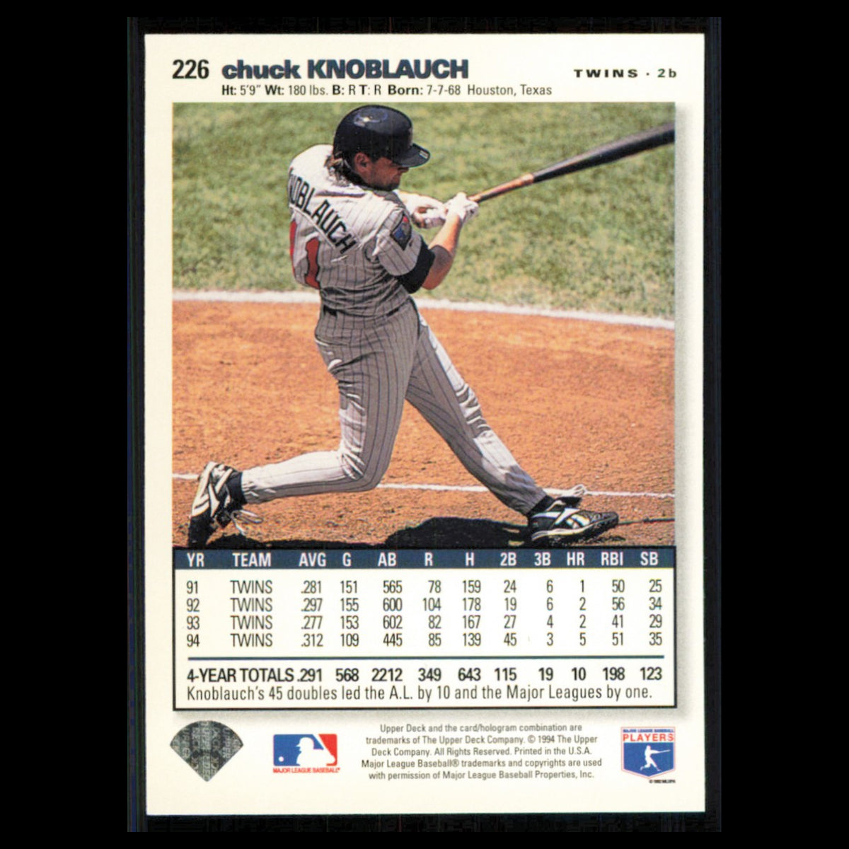 Chuck Knoblauch #226 1995 Collectors Choice SE Minnesota Twins Baseball Card MLB