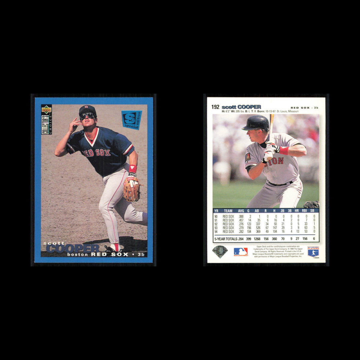 Scott Cooper #192 1995 Collectors Choice SE Boston Red Sox Baseball Card MLB NM