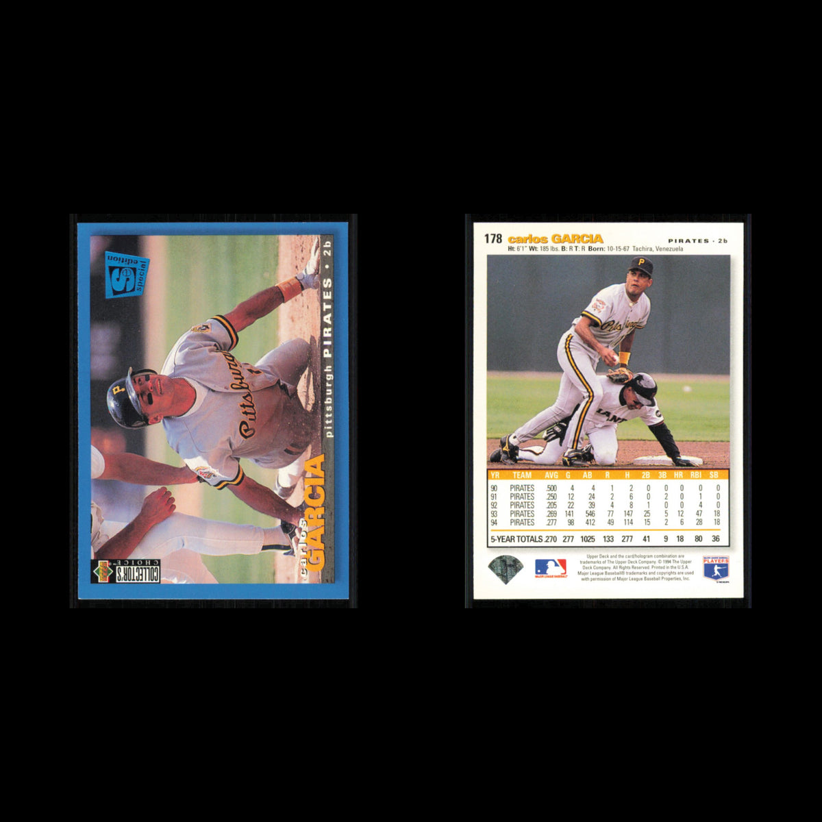 Carlos Garcia #178 1995 Collectors Choice SE Pittsburgh Pirates Baseball Card NM