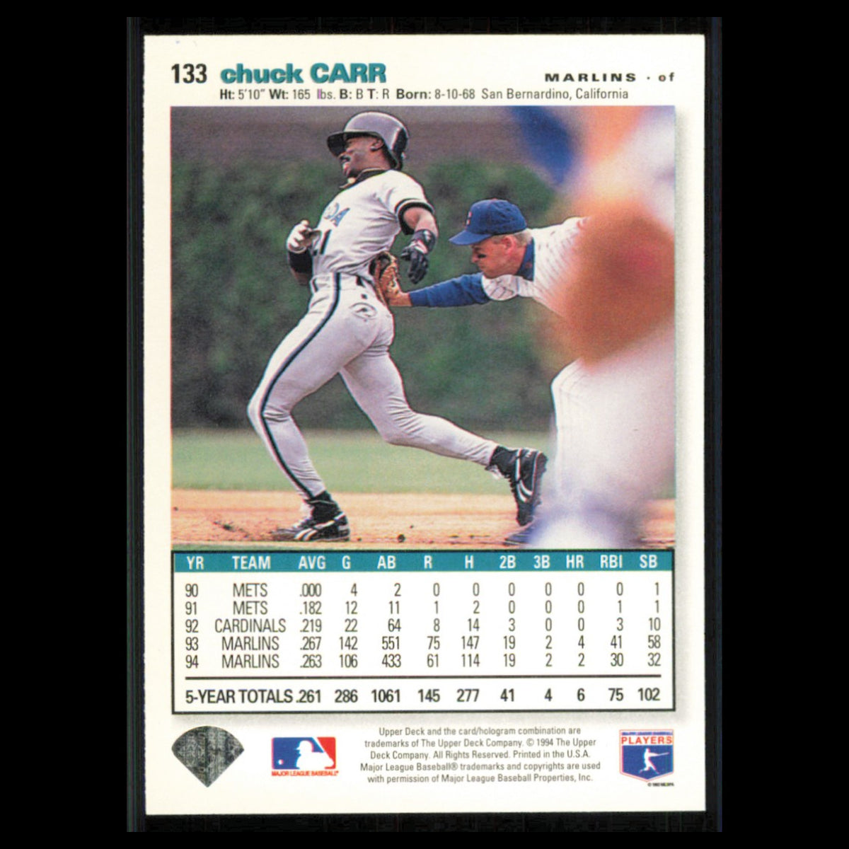Chuck Carr #133 1995 Collectors Choice SE Florida Marlins Baseball Card MLB NM
