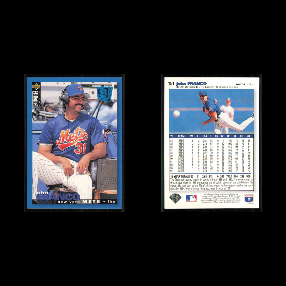 John Franco #151 1995 Collectors Choice SE New York Mets Baseball Card MLB NM