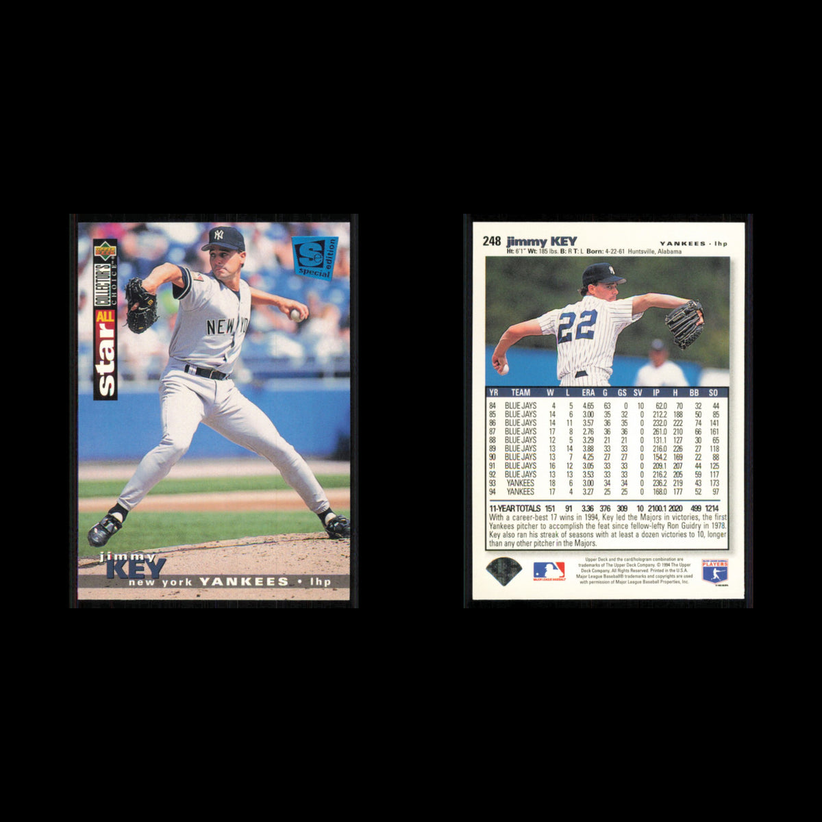 Jimmy Key #248 1995 Collectors Choice SE New York Yankees Baseball Card MLB NM