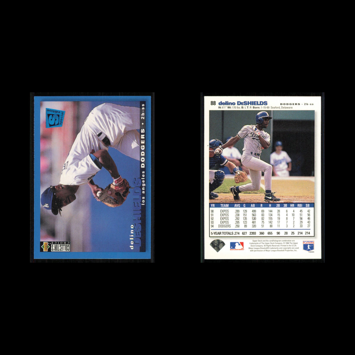 Delino DeShields #88 1995 Collectors Choice SE Los Angeles Dodgers Baseball Card