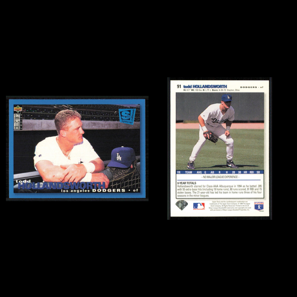 Too Hollandsworth #91 1995 Collectors Choice SE Los Angeles Dodgers Baseball MLB