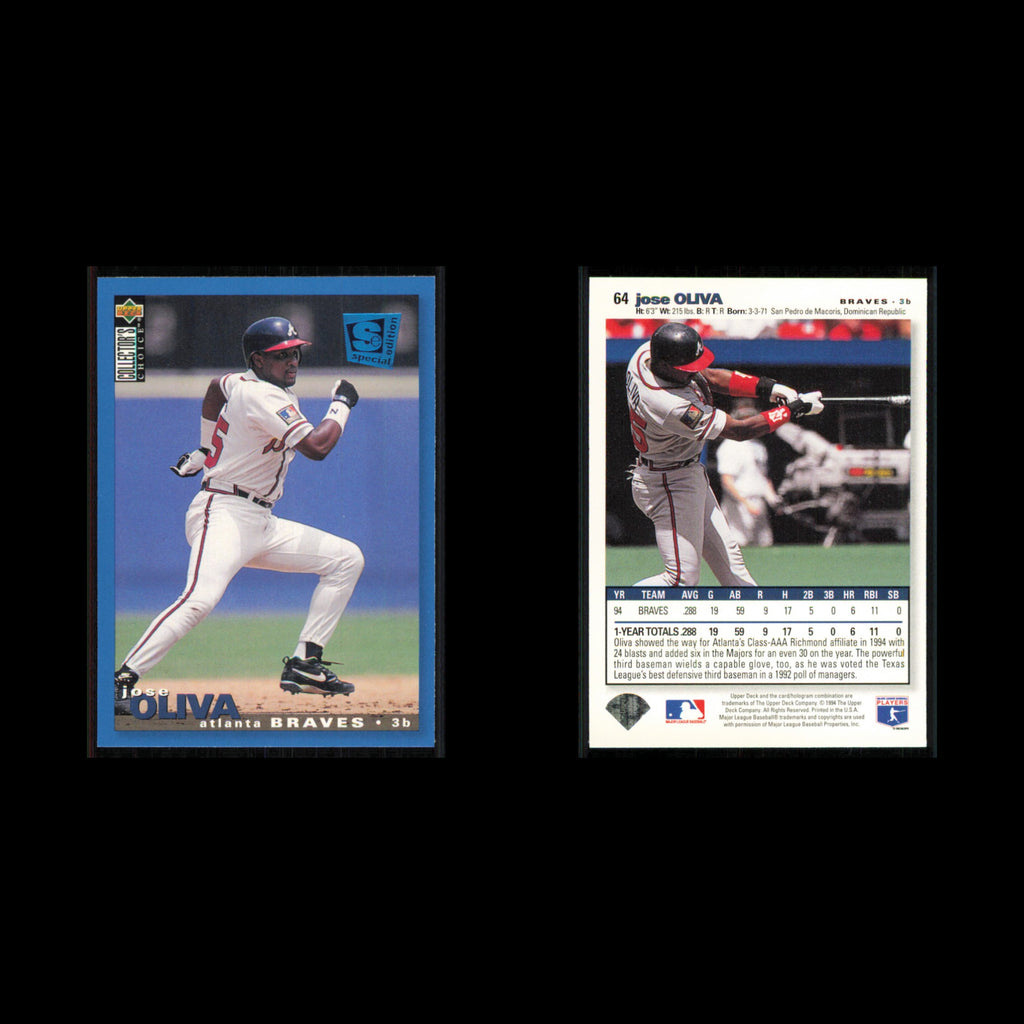 Jose Oliva #64 1995 Collectors Choice SE Atlanta Braves Baseball Card MLB NM