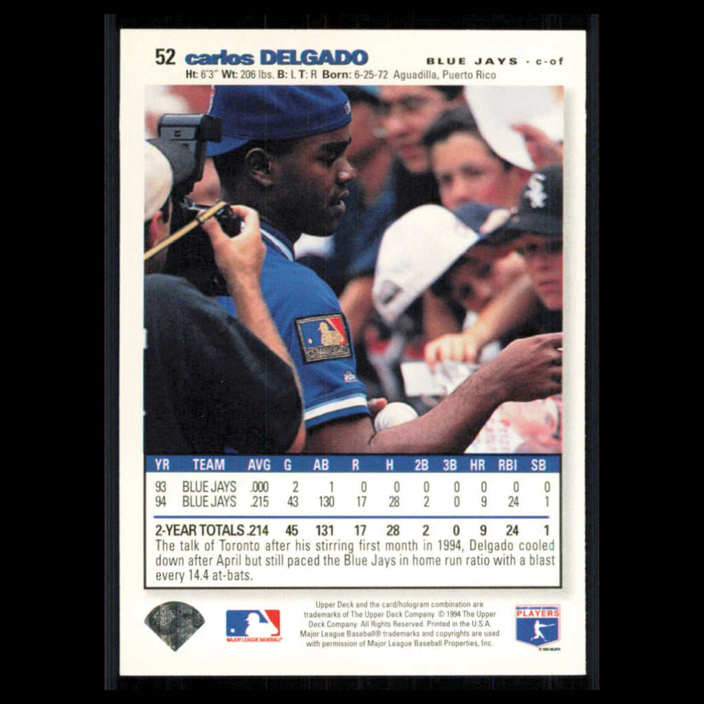 Carlos Delgado #52 1995 Collectors Choice SE Toronto Blue Jays Baseball Card MLB