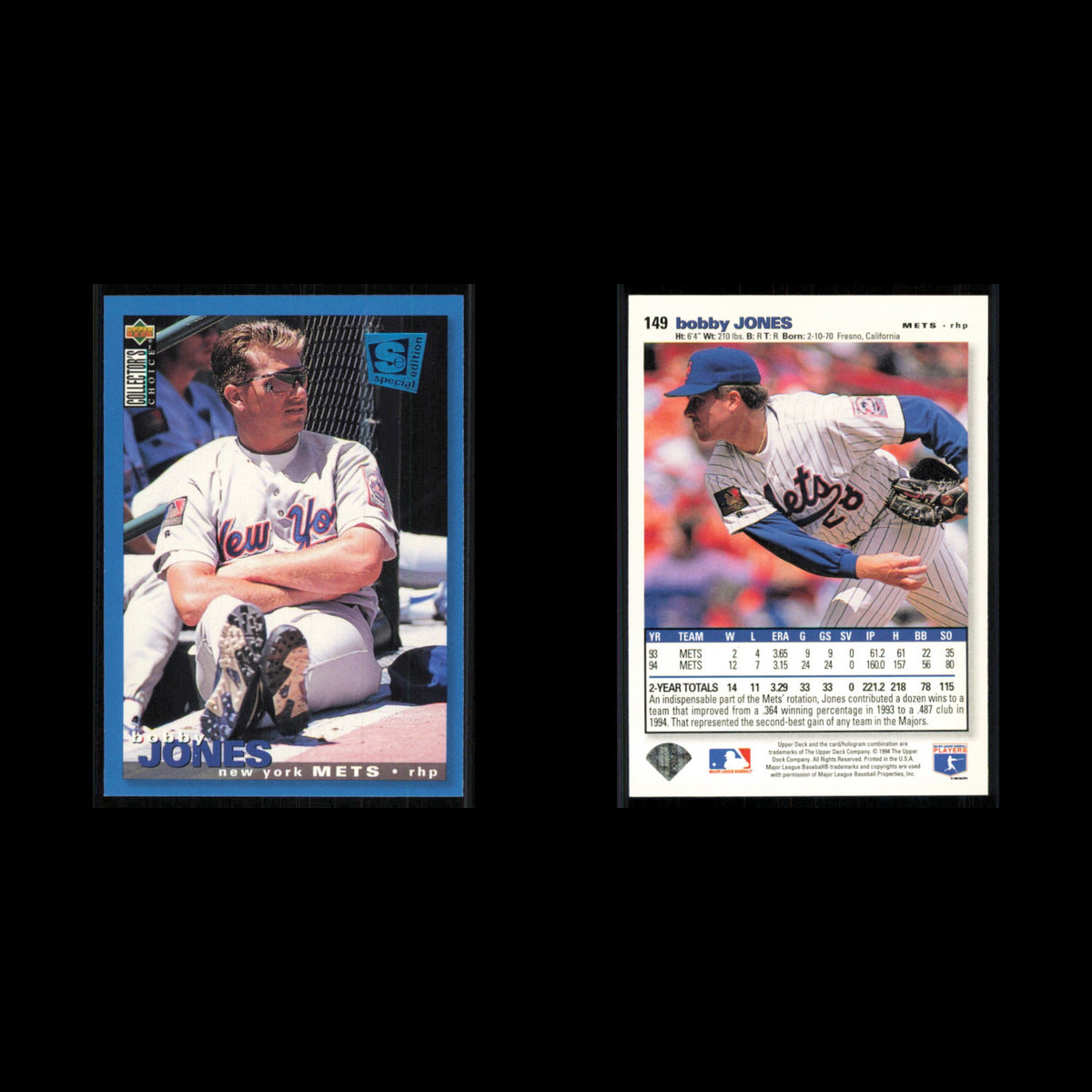 Bobby Jones #149 1995 Collectors Choice SE New York Mets Baseball Card MLB NM