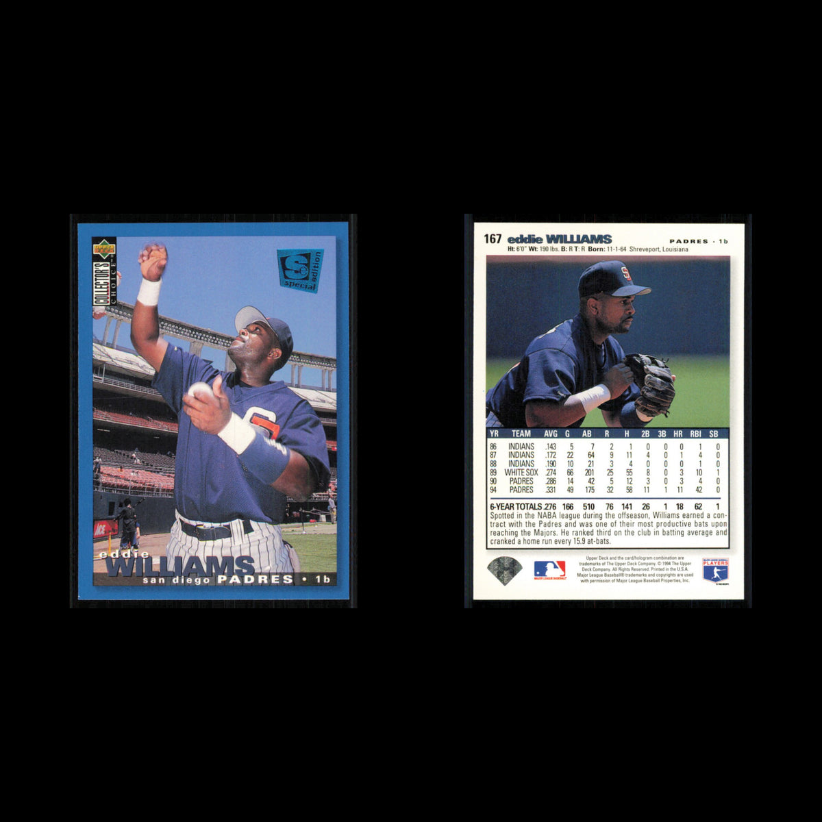 Eddie Williams #167 1995 Collectors Choice SE San Diego Padres Baseball Card MLB