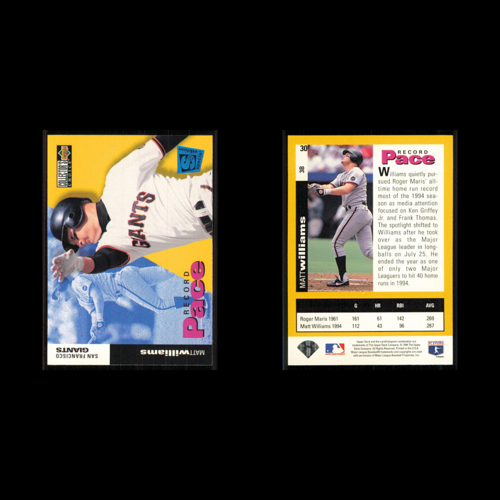 Matt Williams #30 1995 Collectors Choice SE San Francisco Giants Baseball Card