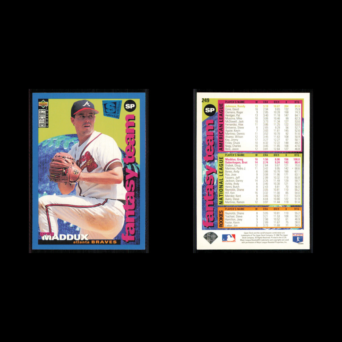Greg Maddux #249 1995 Collectors Choice SE Atlanta Braves Baseball Card MLB NM