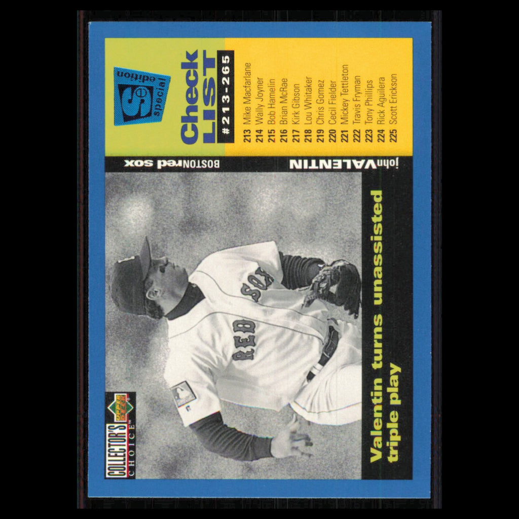 John Valentin Checklist #265 1995 Collectors Choice SE Boston Red Sox Baseball