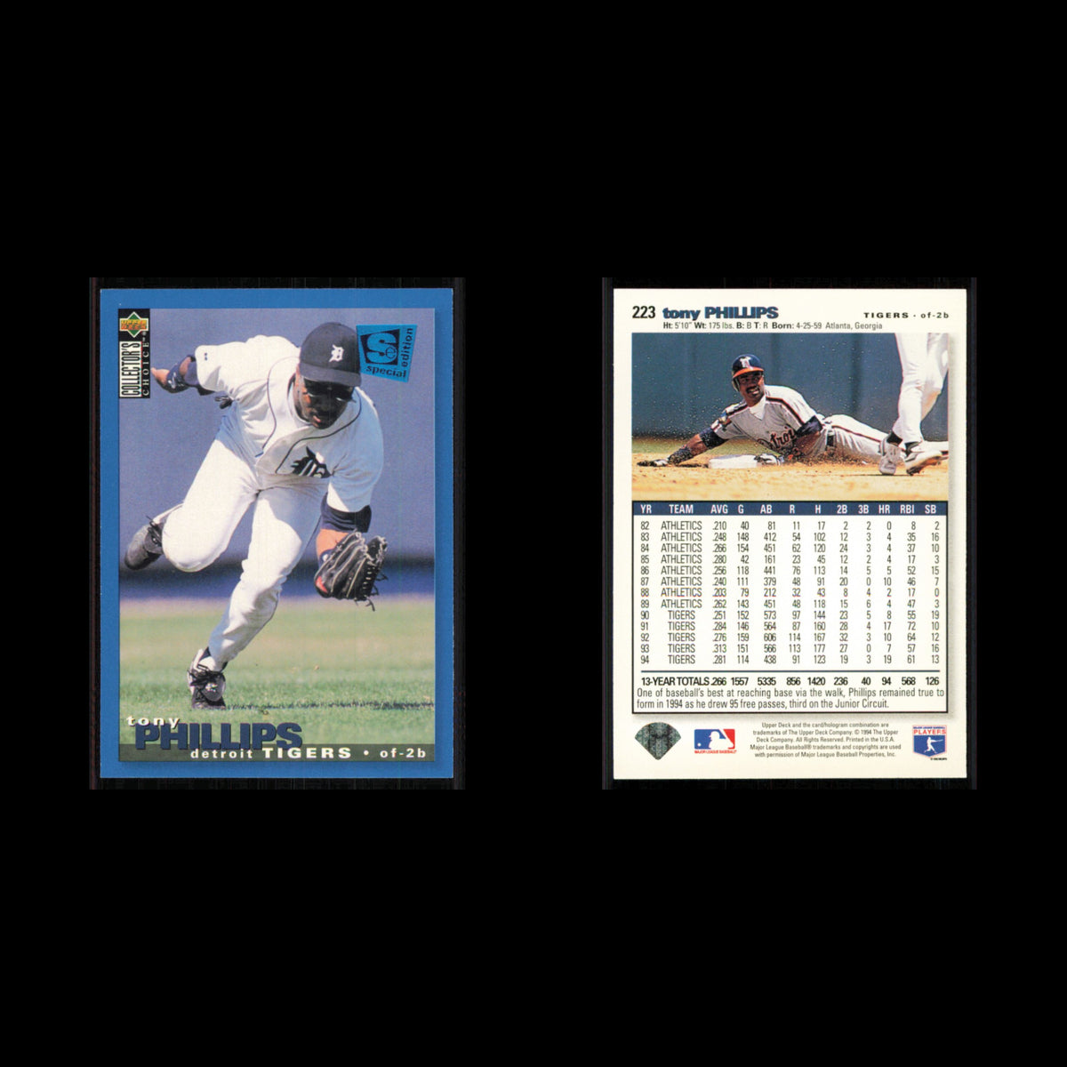 Tony Phillips #223 1995 Collectors Choice SE Detroit Tigers Baseball Card MLB NM