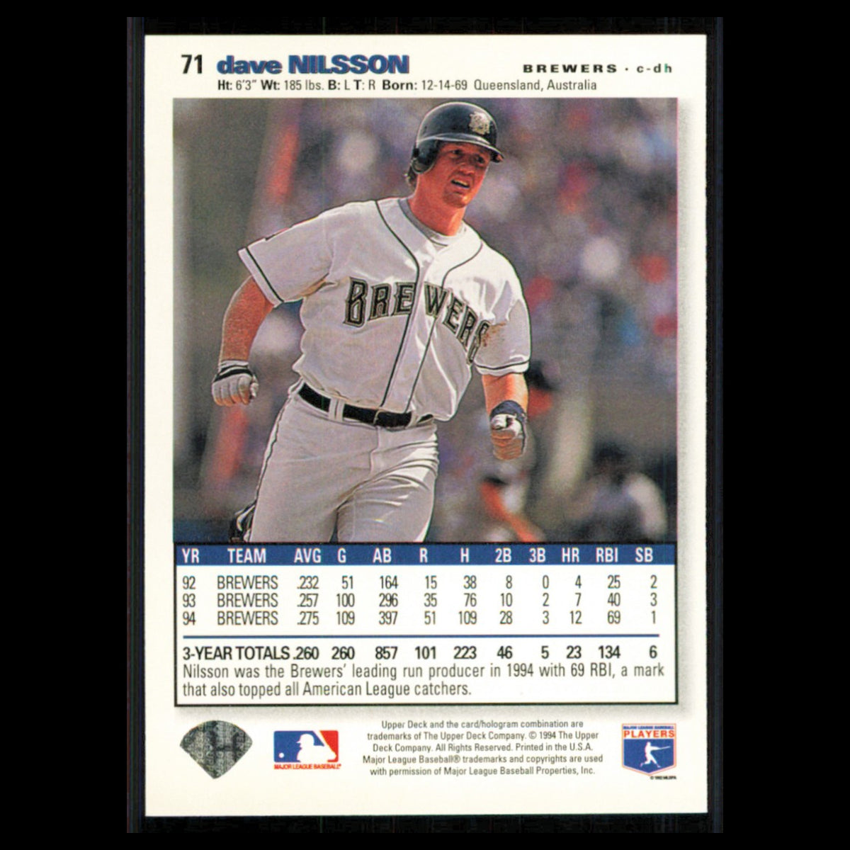 Dave Nilsson #71 1995 Collectors Choice SE Milwaukee Brewers Baseball Card MLB