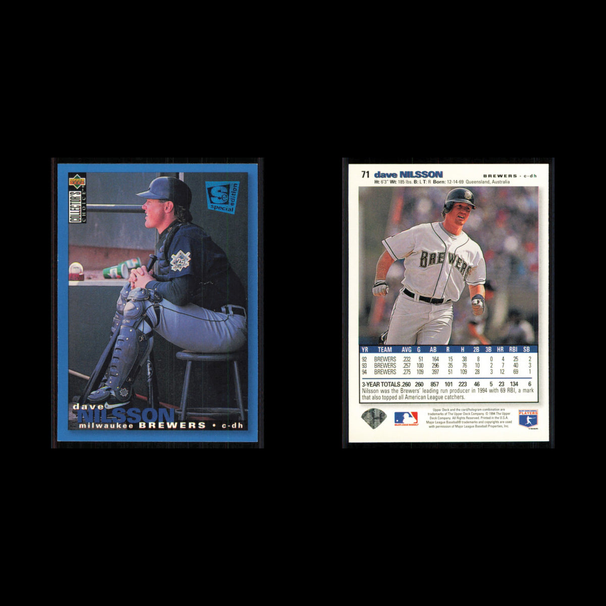 Dave Nilsson #71 1995 Collectors Choice SE Milwaukee Brewers Baseball Card MLB