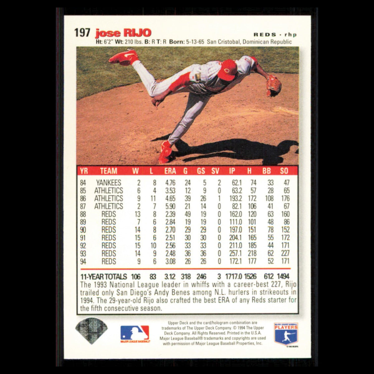 Jose Rijo #197 1995 Collectors Choice SE Cincinnati Reds Baseball Card MLB NM