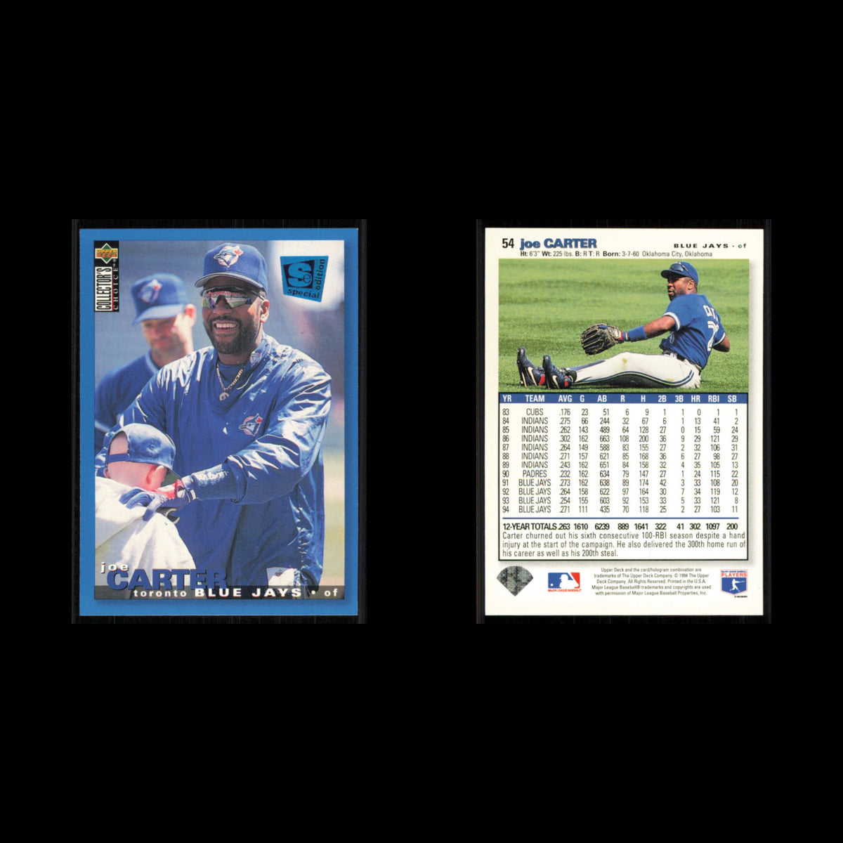 Joe Carter #54 1995 Collectors Choice SE Toronto Blue Jays Baseball Card MLB NM