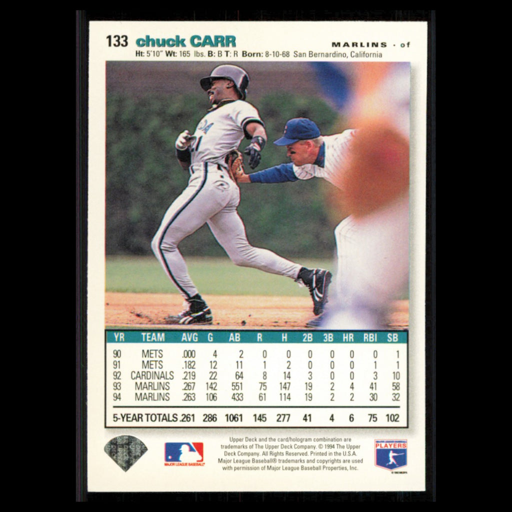 Chuck Carr #133 1995 Collectors Choice SE Florida Marlins Baseball Card MLB NM