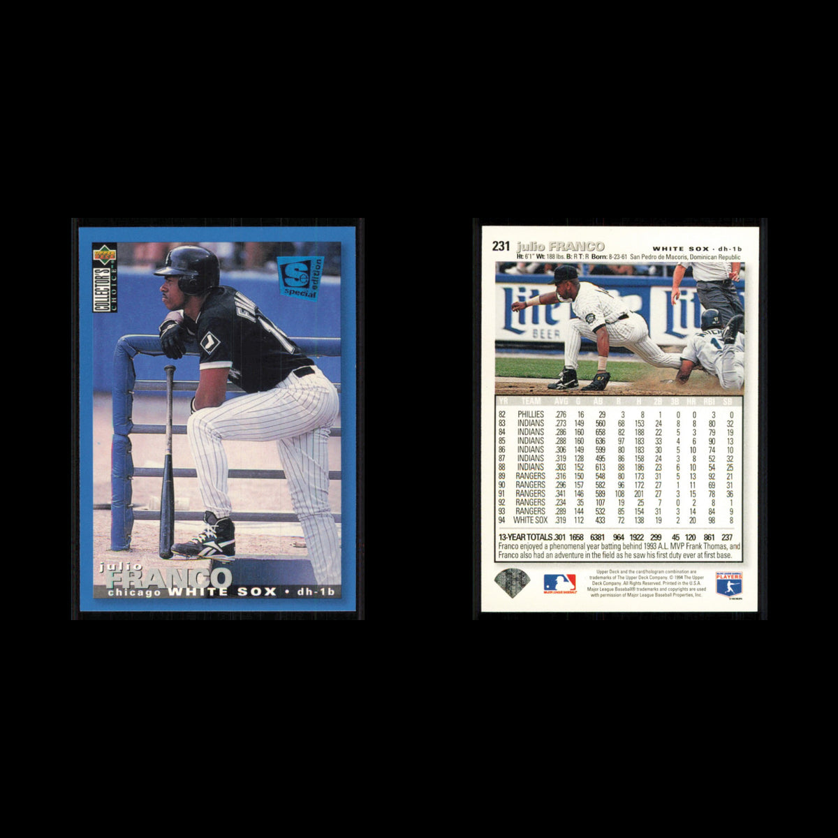 Julio Franco #231 1995 Collectors Choice SE Chicago White Sox Baseball Card MLB