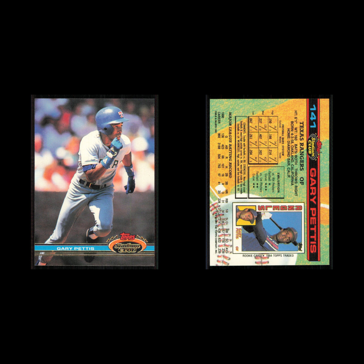 Gary Pettis #141 1991 Topps Stadium Club Texas Rangers Baseball Card MLB NM