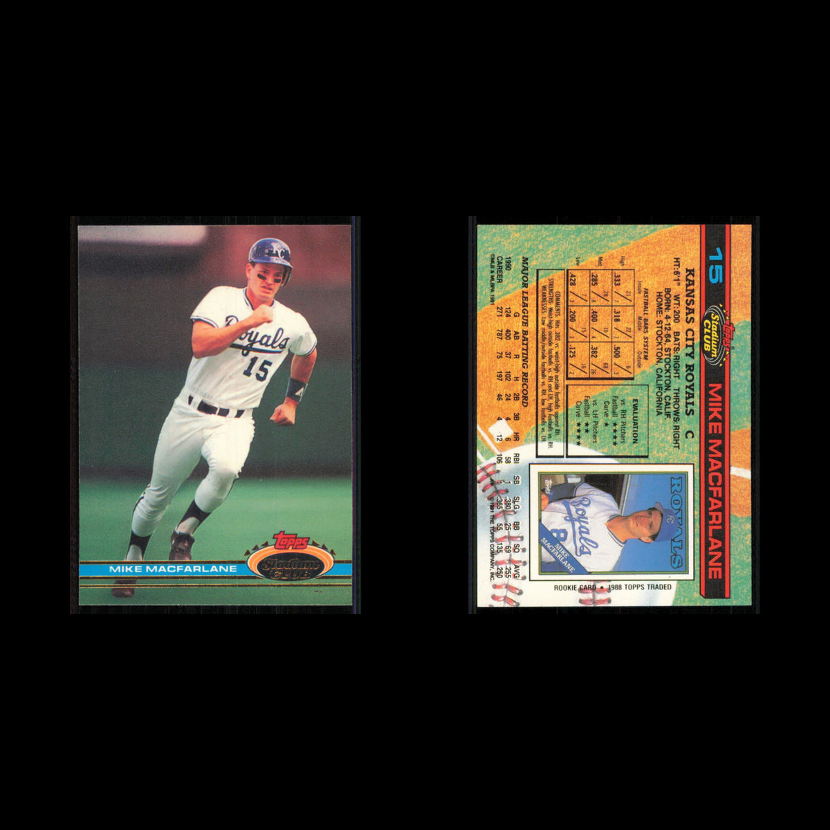 Mike Macfarlane #15 1991 Topps Stadium Club Kansas City Royals Baseball Card MLB
