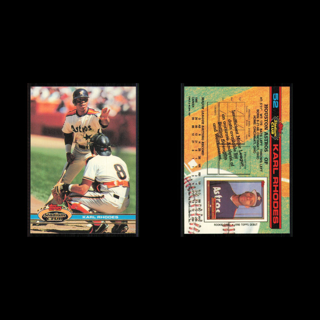 Karl Rhodes #52 1991 Topps Stadium Club Houston Astros Baseball Card MLB NM