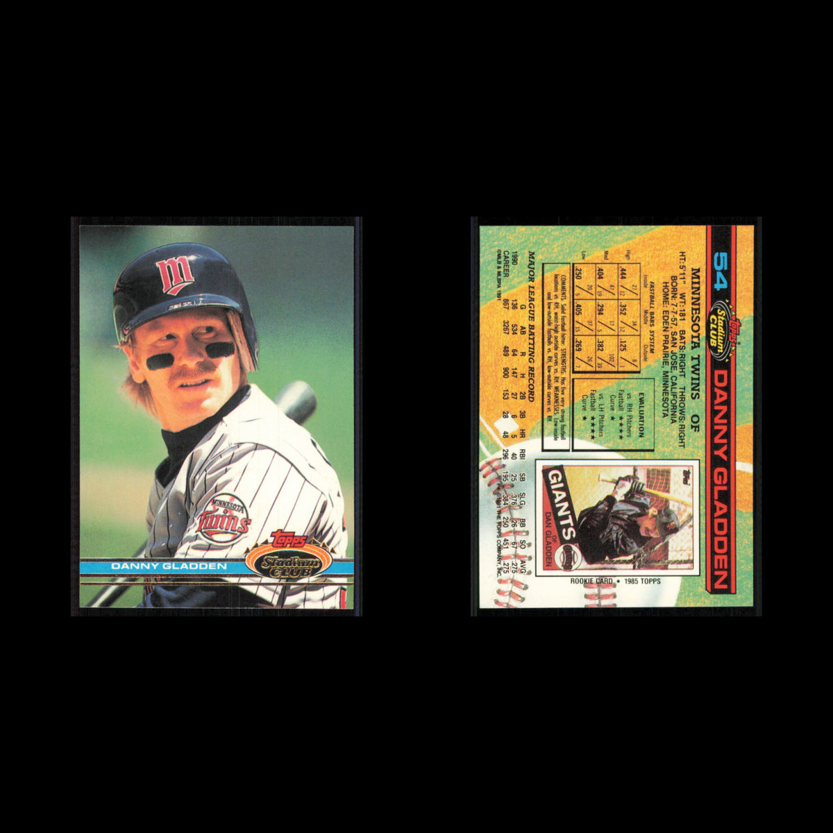 Danny Gladden #54 1991 Topps Stadium Club Minnesota Twins Baseball Card MLB NM