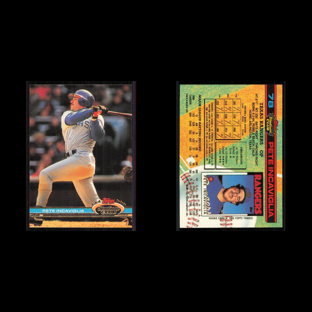 Pete Incaviglia #78 1991 Topps Stadium Club Texas Rangers Baseball Card MLB NM