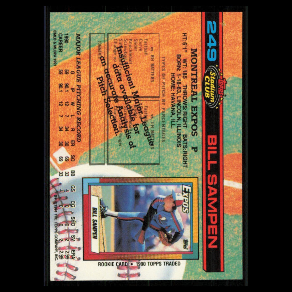 Bill Sampen #249 1991 Topps Stadium Club Montreal Expos Baseball Card MLB NM